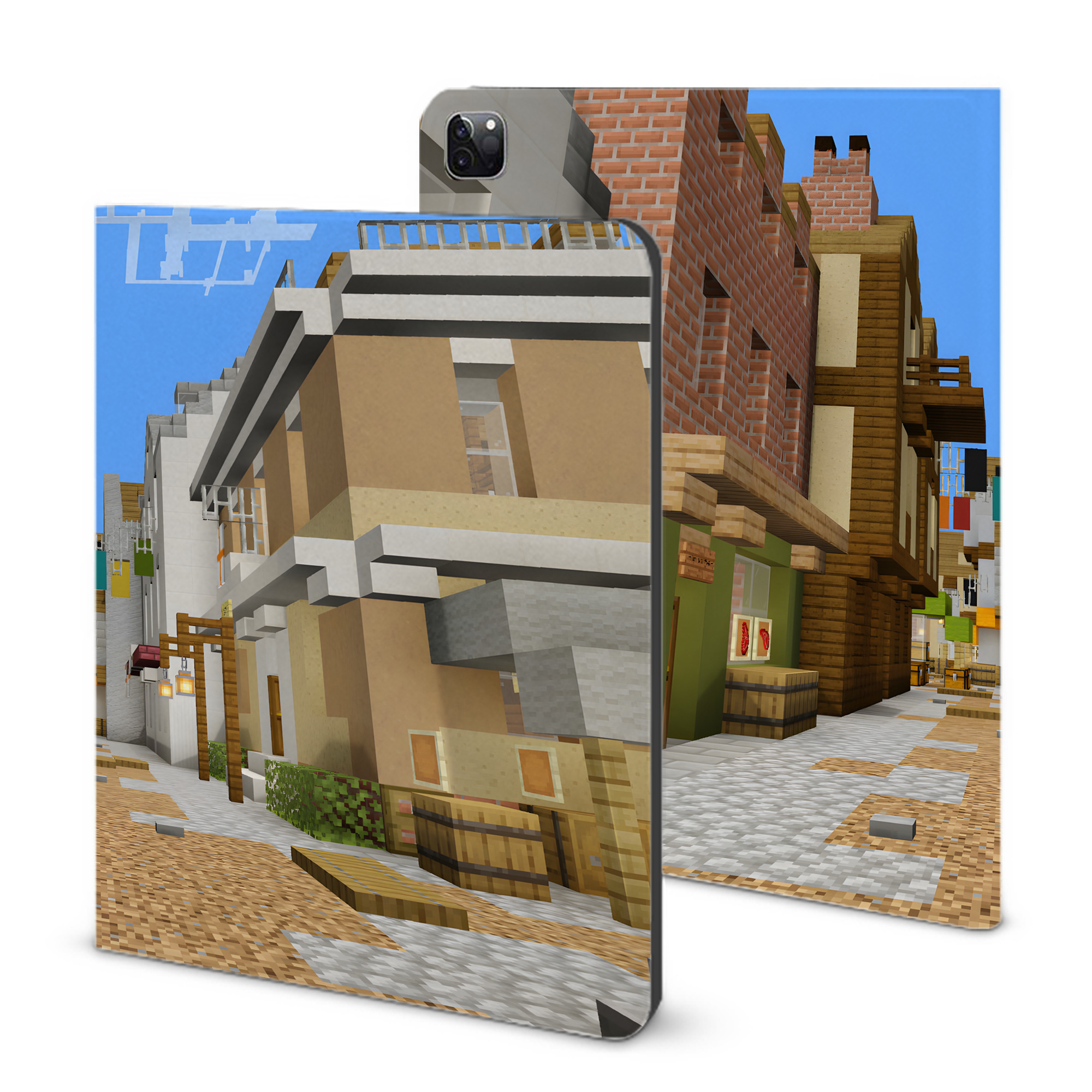 （画像用） マインクラフト ブロックの世界 Minecraft MC Block world IPad ケース ブック型 PUレザー TPU 耐衝撃 軽量 薄型 ペン収納なし 全面保護 IPad 各モデル対応